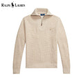 RL Waffle Knit Pullover in Wool and Cotton with Quarter Zip
